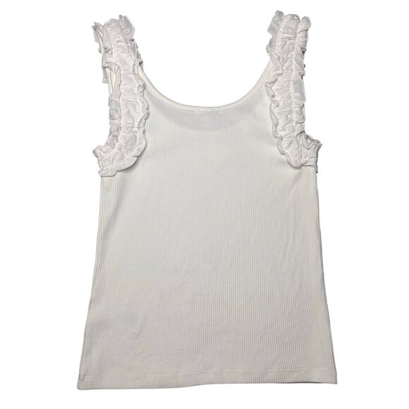 J.Crew White Ruched Strap Tank Top NWT Women’s Small Ruffle Trim - Picture 4 of 6